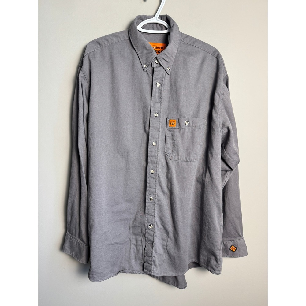 Wrangler Mens Gray Riggs Workwear Shirt Large FR Flame Resistant Utility Safety